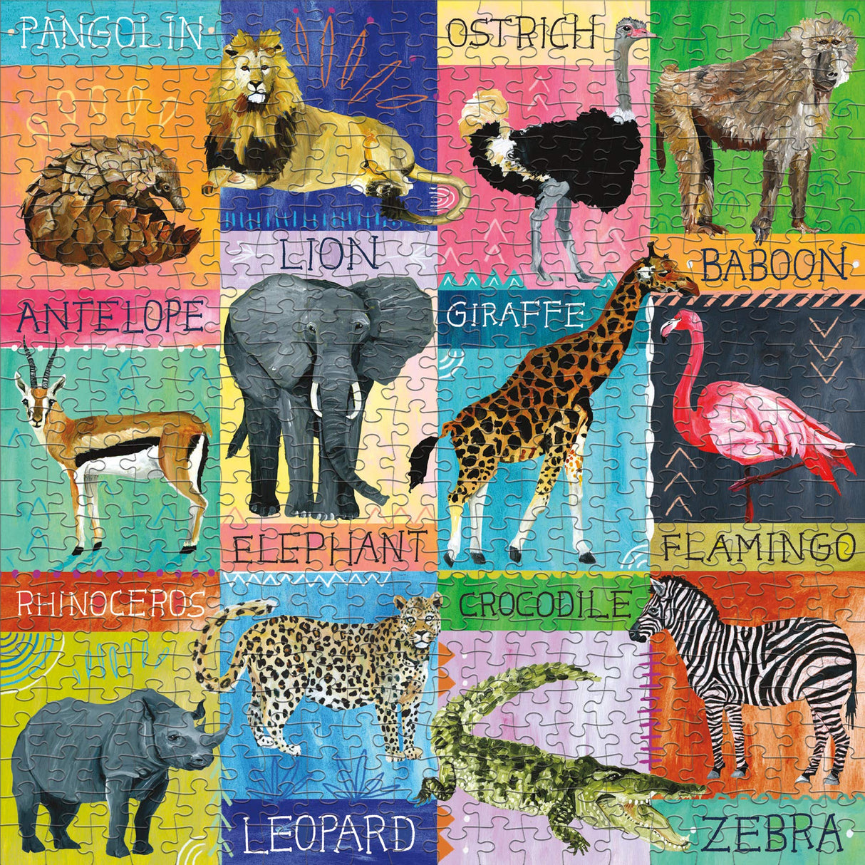 Painted Safari 500 Piece Family Puzzle from Mudpuppy - Beautifully Illustrated 20" x 20" Jigsaw Puzzle, Perfect for Hours of Family Fun, Ages 8+ Mudpuppy