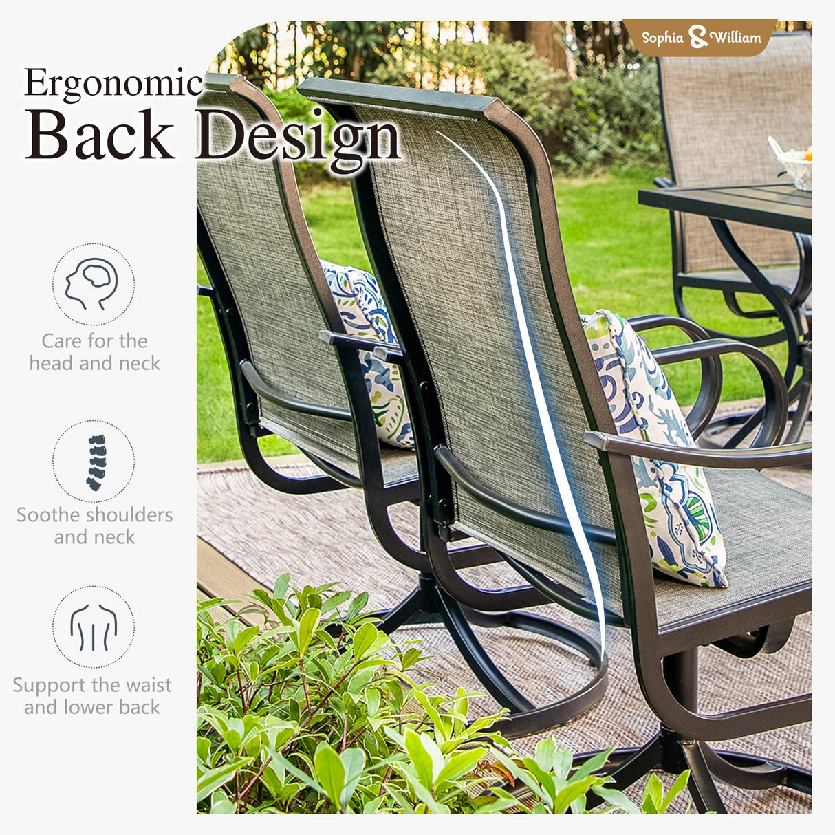 Sophia & William Patio Set with Umbrella 6 Pieces Outdoor Dining Set with 10ft 3 Tier Beige Patio Umbrella Windproof, 4 x Swivel Patio Dining Chairs, Patio Table and Chairs for Garden Backyard Sophia & William