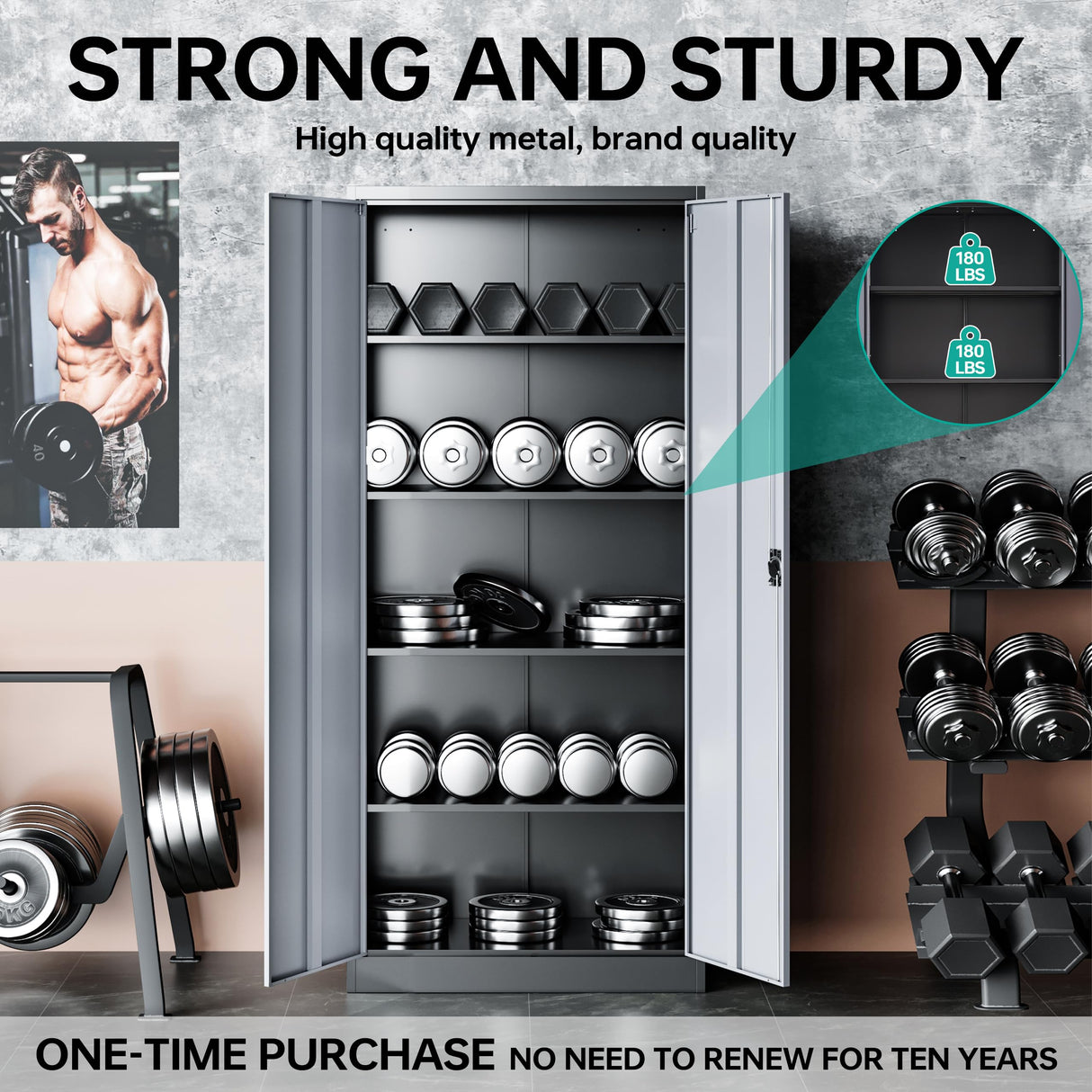 SISESOL Metal Garage Storage Cabinet with Doors and Shelves, 71" Multifunctional Garage Storage Closet Large Garage Locker with Adjustable Shelves & Locking Doors Steel Snapit Storage Tall Cabinet SISESOL