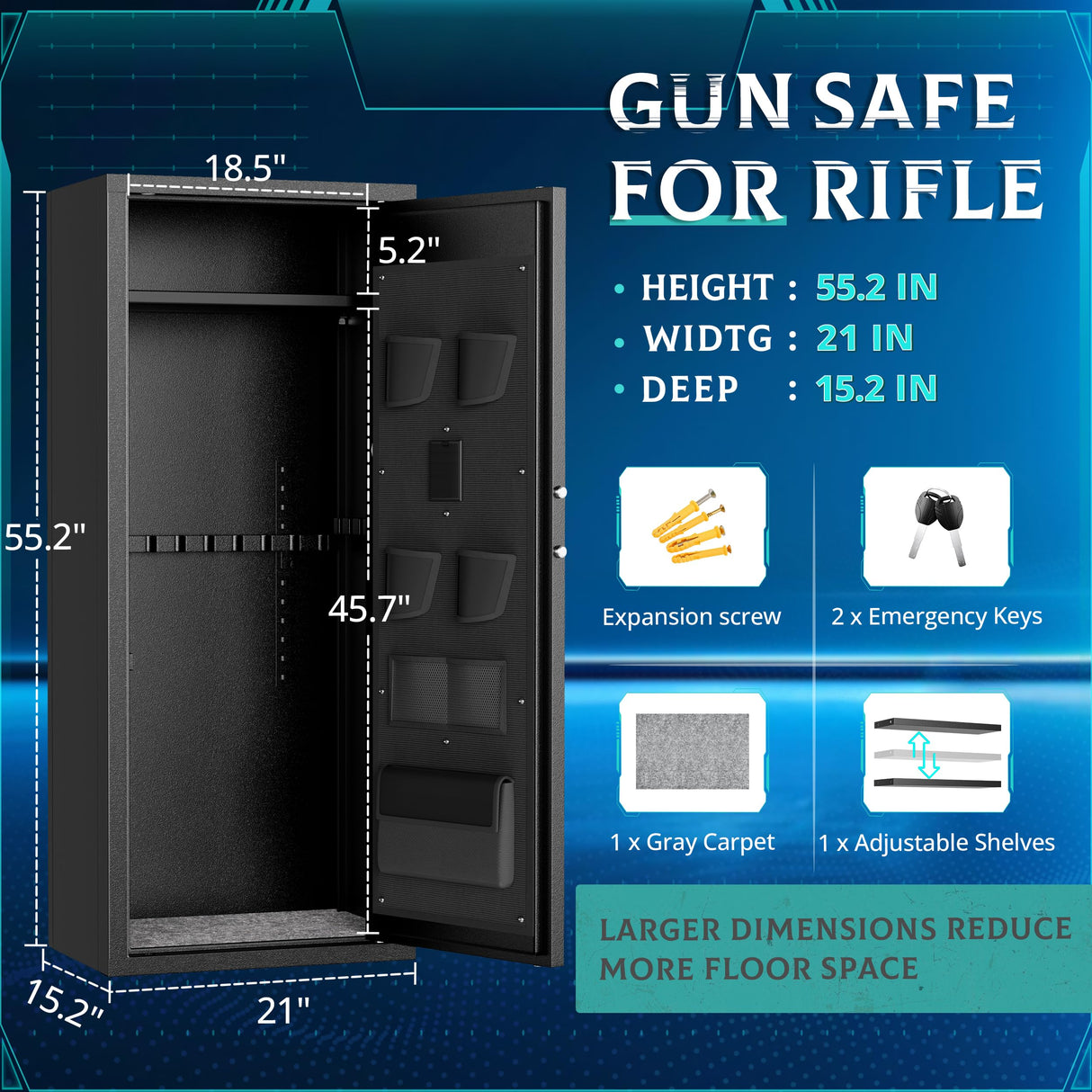 SUNCROWN 10-12 Gun Safe, Rifle and Pistol Home Safe, Large Rifle Safe, Digital Keyboard Gun Cabinet with Pistol Bag and 3 Adjustable Brackets for Home Use, Black SUNCROWN