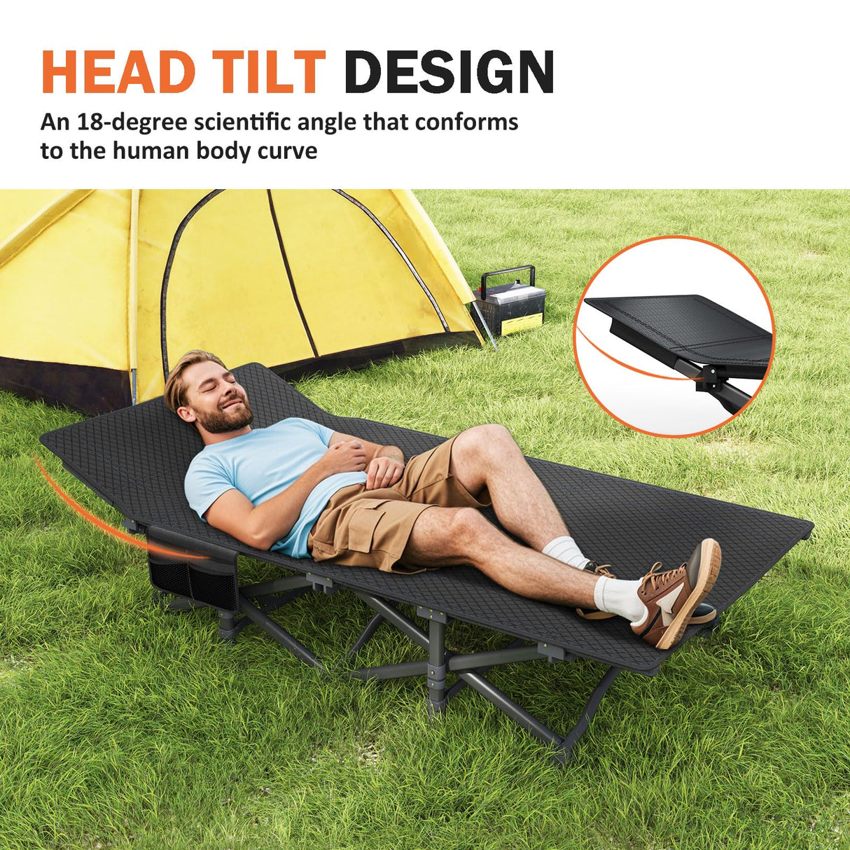 ATORPOK Camping Cot for Adults with Cushion Comfortable, Portable Folding Bed for Sleeping Supports 450 lbs (Gray) ATORPOK