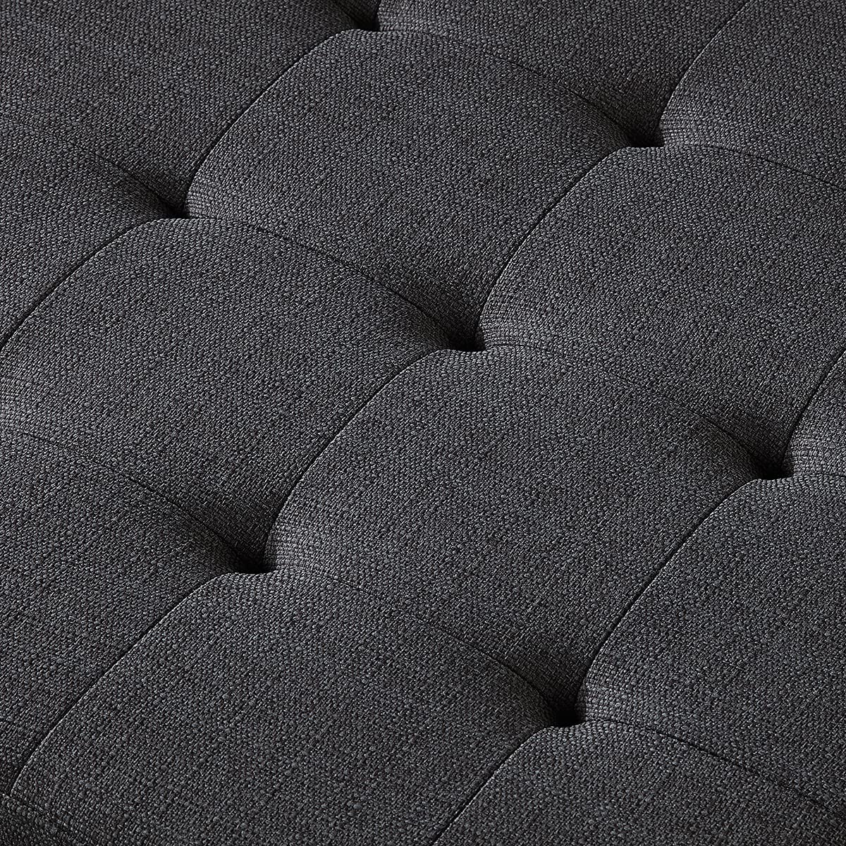24KF Large Square Upholstered Tufted Linen Ottoman Coffee Table, Large Footrest Ottoman with Solid Wood Shelf- Charcoal 24KF