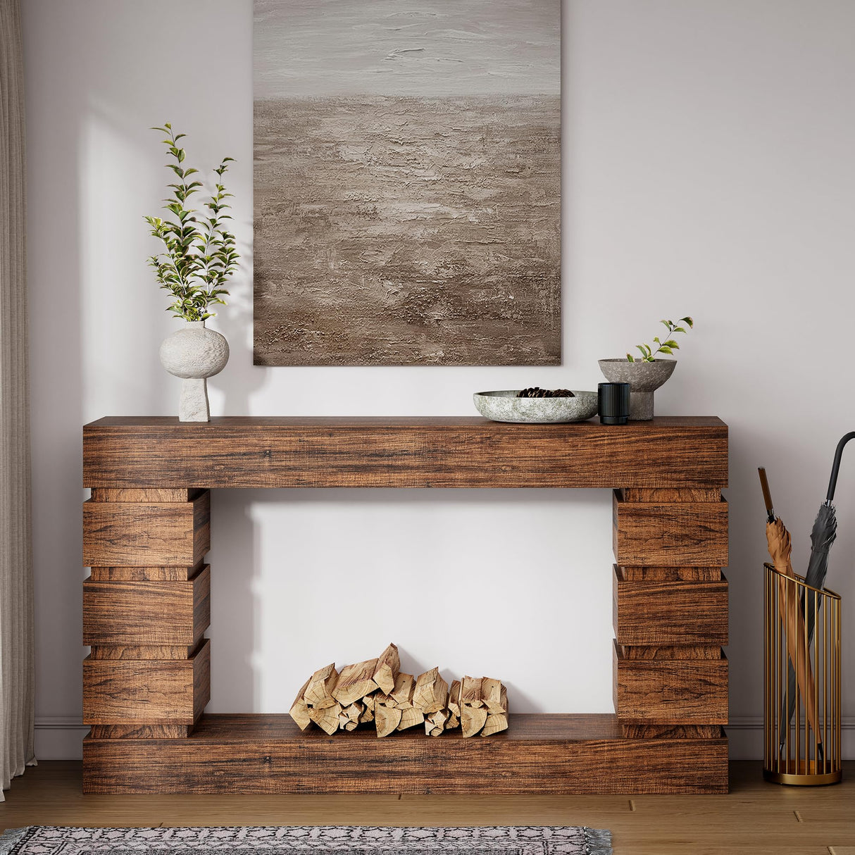 LIKEMET 55 Inch Console Table Farmhouse Entryway Table, Wood Sofa Table Accent Table with Open Storage, Narrow Couch Table for Entrance, Hallway, Foyer, Living Room LIKEMET