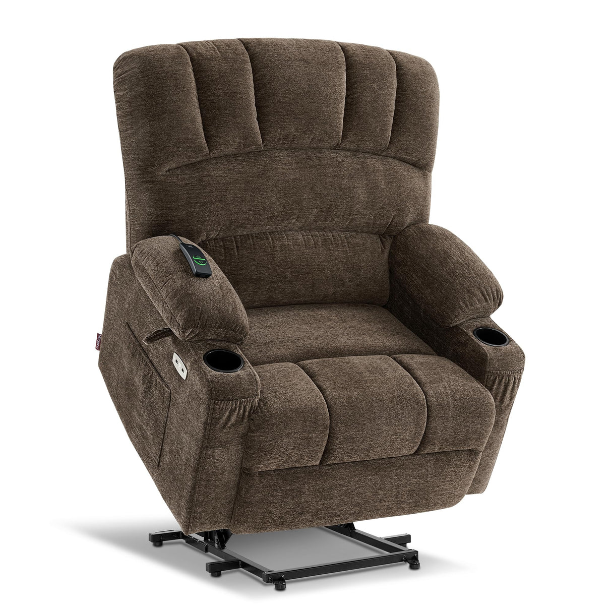 MCombo Large Power Lift Recliner Chair Sofa with Massage and Heat for Big Elderly People, USB Ports, Side Pockets, Fabric R7092 (Coffee, Large-Wide) MCombo
