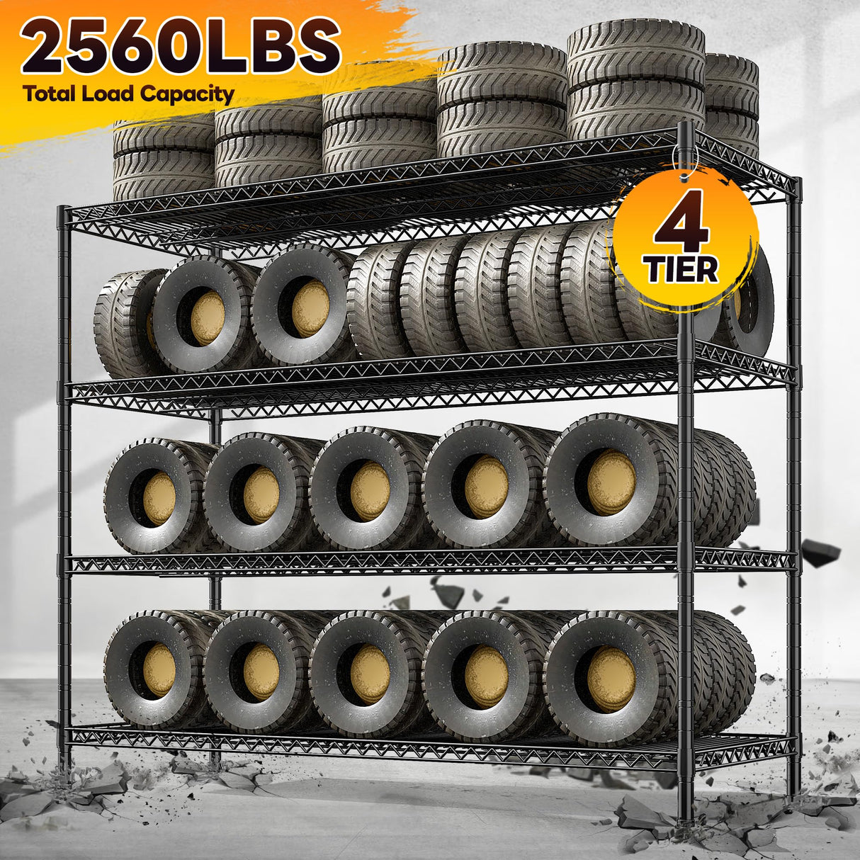 REIBII 2560LBS Storage Shelves 55.5"W Metal Shelving Unit 4 Tier Wire Shelving Commercial Adjustable Garage Shelving Heavy Duty for Storage Rack for Pantry, Garage, Kitchen, 55.5"W x 18"D x 55.5"H REIBII