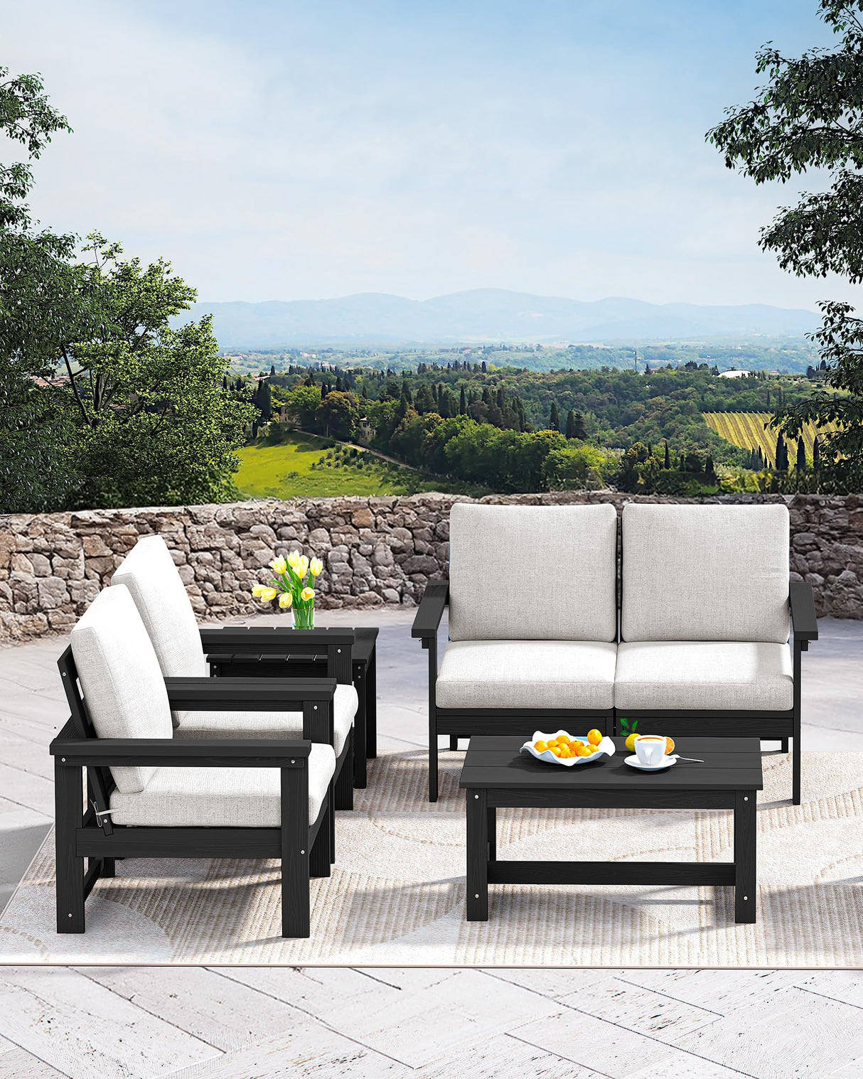 SERWALL HDPE Patio Coffee Table for Balcony, Deck, Black SERWALL