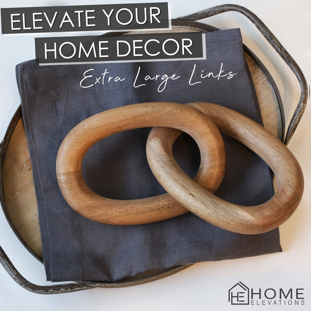 Product Elevations Acacia Wood Knot Decor - Modern Farmhouse Home Decor for Racks & Book Shelves - 13" Rustic 2 Chain Links Coffee Table Decor - Gift Ideas for Housewarming & Weddings Product Elevations