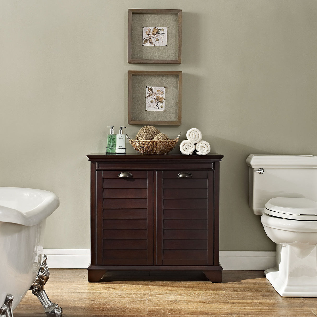 Crosley Furniture Lydia Laundry Hamper with Linen Sorting Bags, Bathroom Storage and Organization, Espresso Crosley Furniture