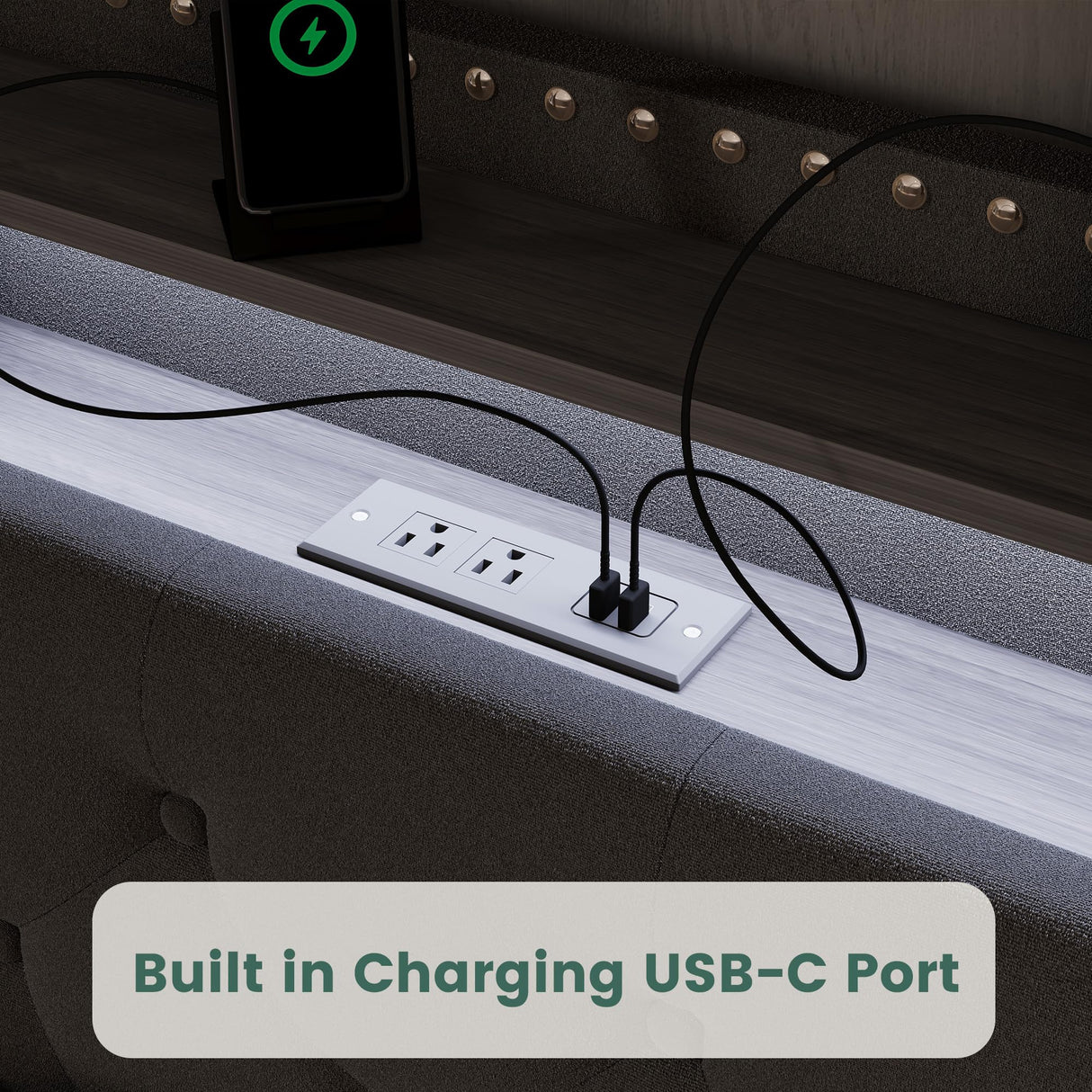 LARMACE King Size Bed Frame with LED Lights & USB Charging Station, Velvet Upholstered Platform Bed with Storage Headboard and 4 Drawers, No Box Spring Needed, Easy Assembly (Black, King) LARMACE