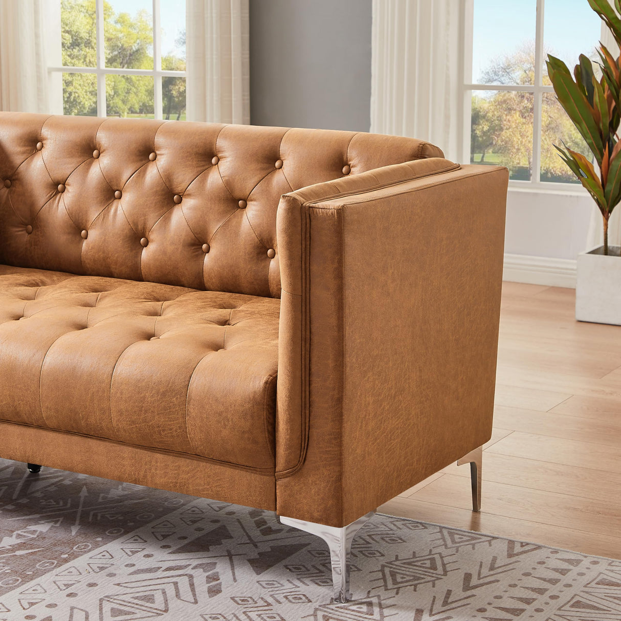 HIFIT 79'' Modern Sofa Couches for Living Room, 3 Seater Sofa with Deep Seats and 2 Pillows, Handmade Button Tufted Leather Couch for Apartment | Office 79''W x 30''D x 30''H, Brown HIFIT