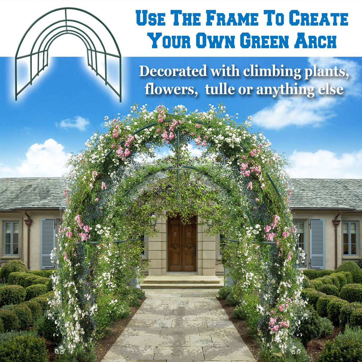 Benefit-USA Multi-Size Large Garden Support Arch Frame Climbing Plant Arch Arbor for Flowers/Fruits/Vegetables (15.9'X7'X7.2'), Green Benefit-USA