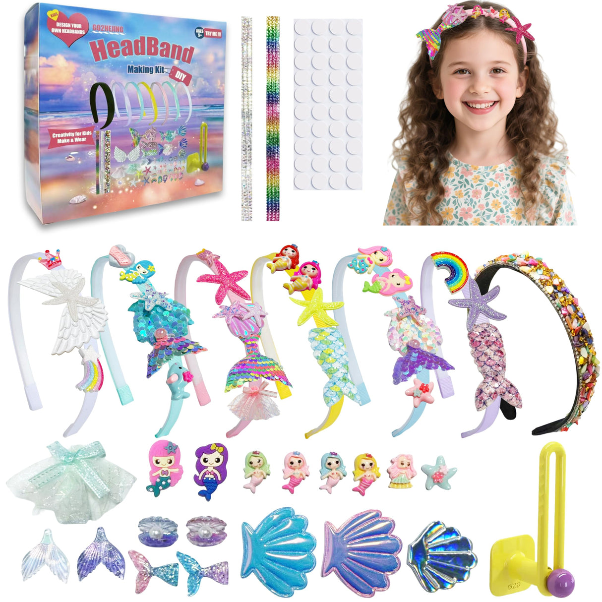 GO2HEJING Headband Making Kit for Girls - Make Your Own Fashion Headbands, Hair Accessories for Girls, DIY Arts and Crafts Gifts for Ages 6-9 Years Old GO2HEJING