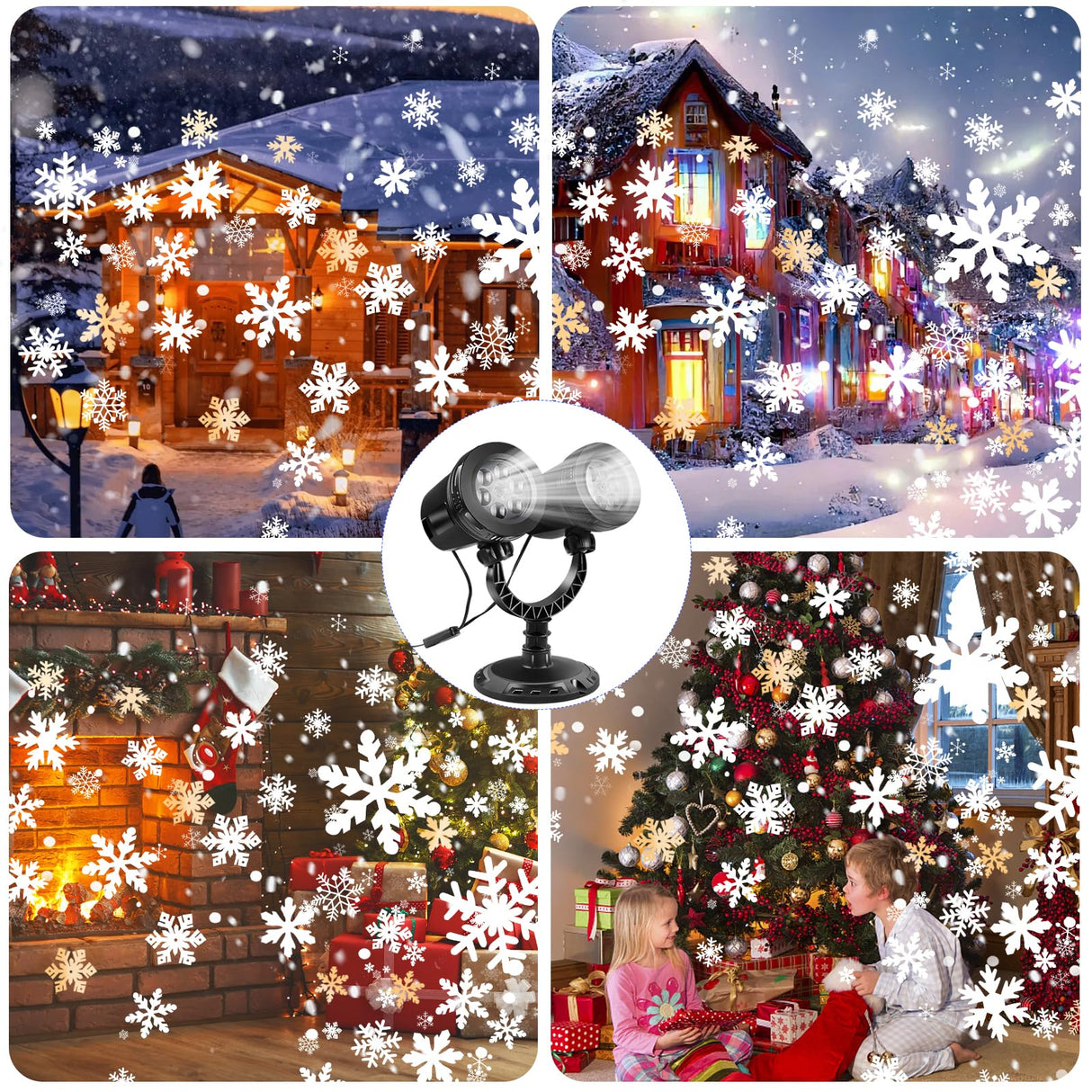 Christmas Snowflake Projector Light, 2025 Dual Head Snowflake Light, IP65 Waterproof, Rotating LED Snowfall Projector for Indoor Outdoor Christmas Party Garden Decorations BOTUMIUY