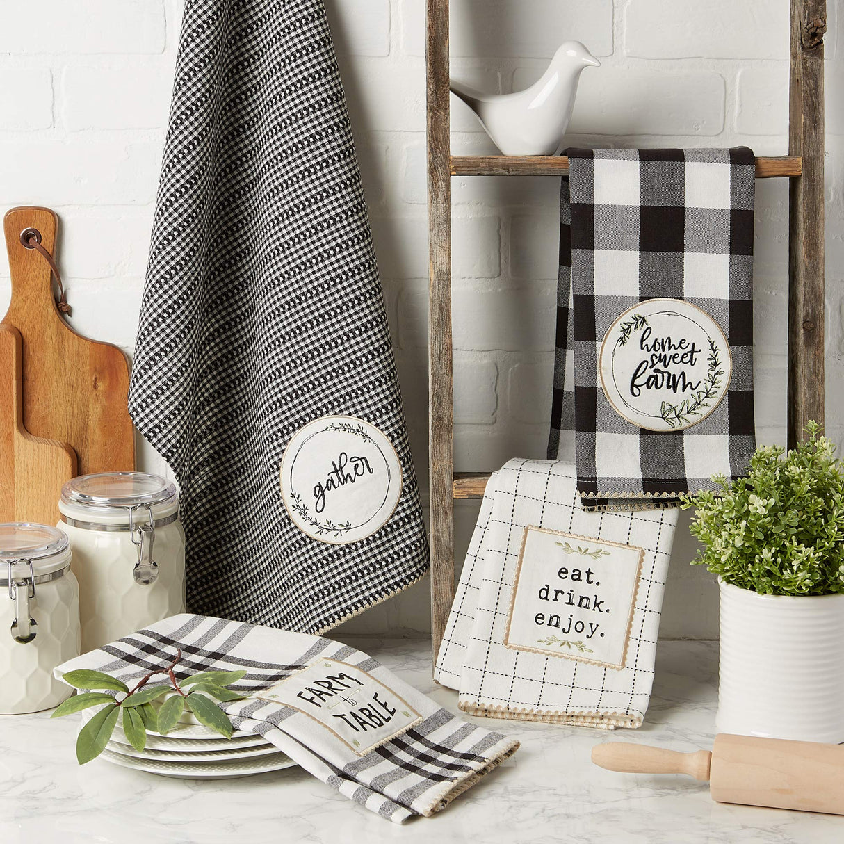 DII Home Sweet Farmhouse Kitchen Collection, Dishtowel Set, 18x28, Black, 4 Count DII