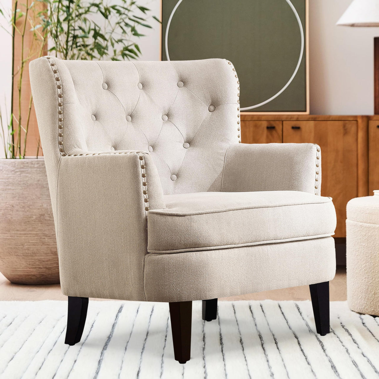 Rosevera Harris Velvet Upholstered Club Chair 34.5”H, Barrel Chair, Wingback Tufted Button Armchair, Contemporary Nailhead Accent Chair for Living Room, Bedroom, Recreation Room, Entryway, Small Space Rosevera