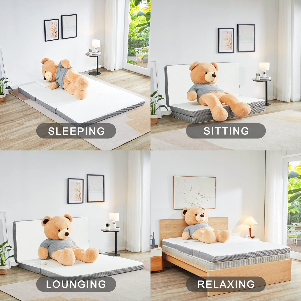 Kingfun Memory Foam Folding Mattress, 4 Inch Gel-Infused Foldable Floor Mattress, Breathable Tri-fold Mattress Topper with Cover, Soft Folding Foldable Portable Floor Guest Bed (Single) Kingfun