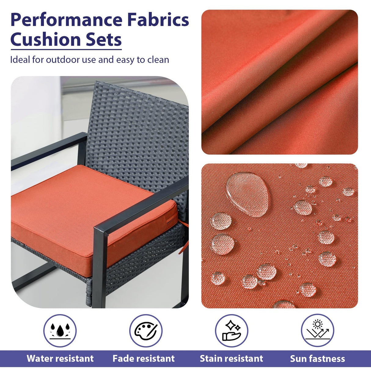 IPYNBAP Outdoor Chair Cushions Set of 4,Waterproof Outdoor Seat Cushions for Patio Furniture,Patio Chair Cushions with Handle and Ties, Square Corner Outdoor Chair Pads, 19" x 19" x 3", Spice IPYNBAP