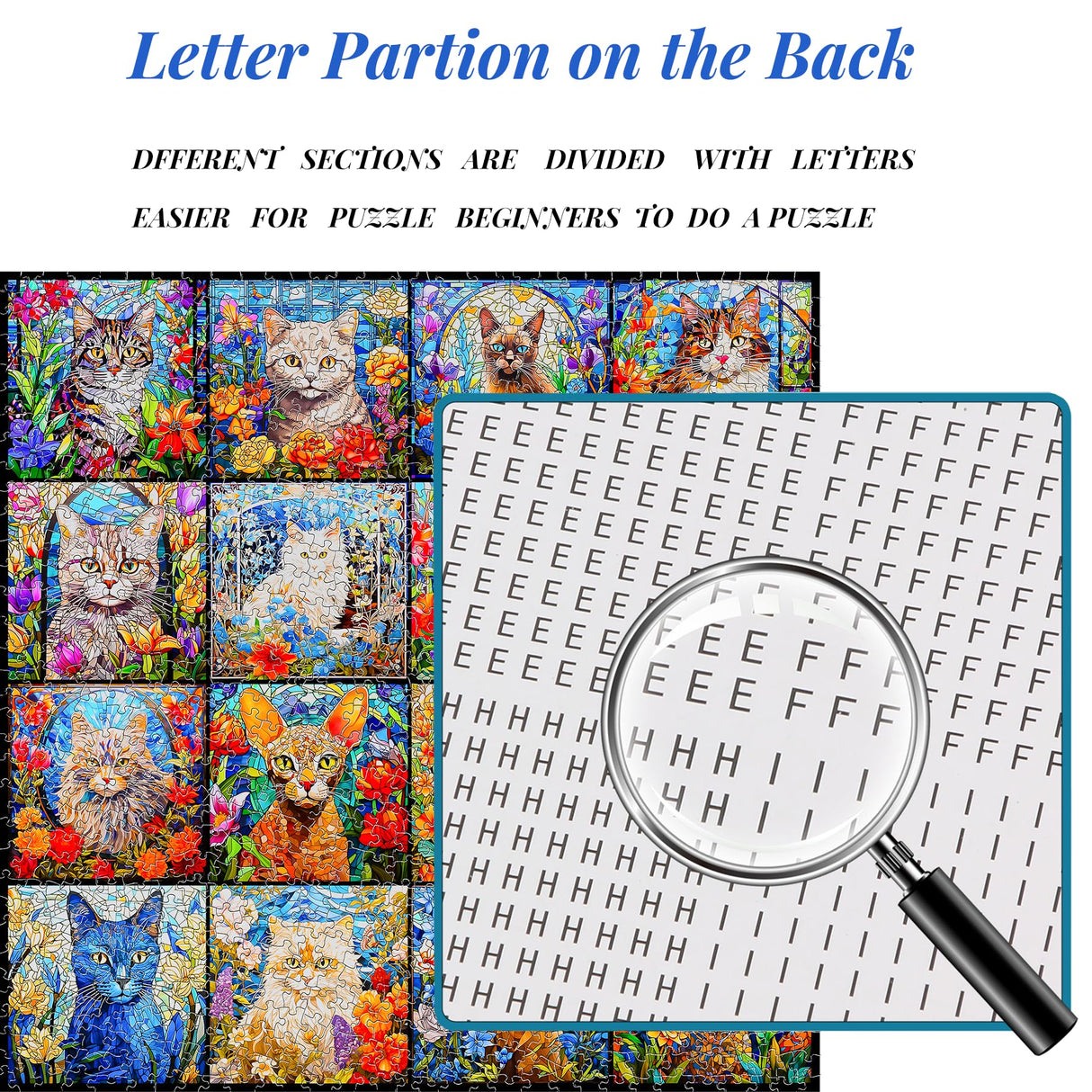 Bgraamiens Puzzle- Stained Glass Puzzle Cat Puzzles for Adults 1000 Pieces, Colorful Kitten Collage Puzzles 1000 Pieces,Challenging Jigsaw Puzzles for Adults Bgraamiens