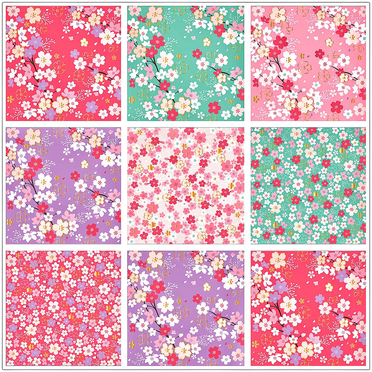 CUTBLAJAT 112 Sheets Heavier Origami Paper Japanese Cherry Blossom Pattern Sakura Bronzing Chiyogami 6" 15cm Washi Easy Fold Paper for Beginner cutblajat
