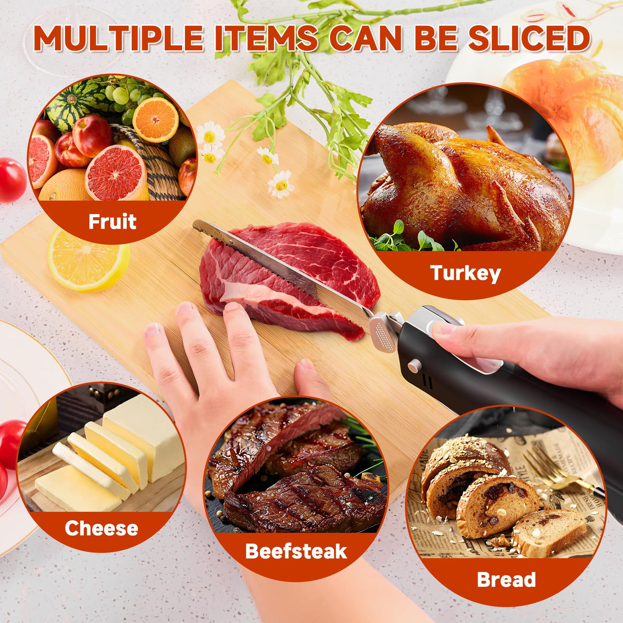 Electric Knife - Carving Knife Set, Black Ergonomic Handle Electric Knifes Cutting 2000 Times/Minute with 60-inch Power Cord, for Meat, Poultry, Bread, Brisket Slicing, Thanksgiving and Christmas Gift Wanvoapls