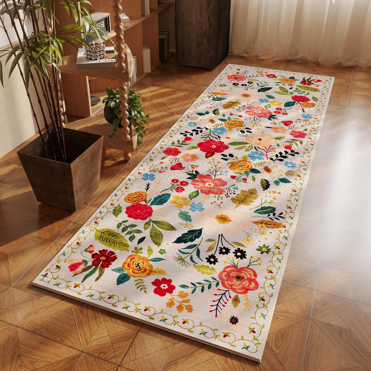 Rugcomf Runner Rug for Hallways Kitchen Runner Rug Non Slip 2'x 6' Washable Runner Rugs with Rubber Backing Soft Floral Carpet Runner for Hallways, Kitchen, Laundry, Bedroom, Bathroom(Beige) Rugcomf