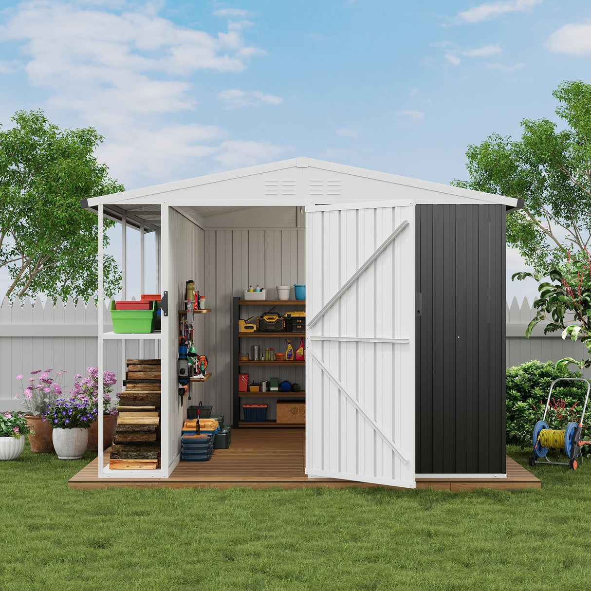 10 X 8 Metal Storage Shed with Rack, Large Outdoor Tool Utility Shed with Shelves, Garden Shed for Yard Outside Use Curtainboro