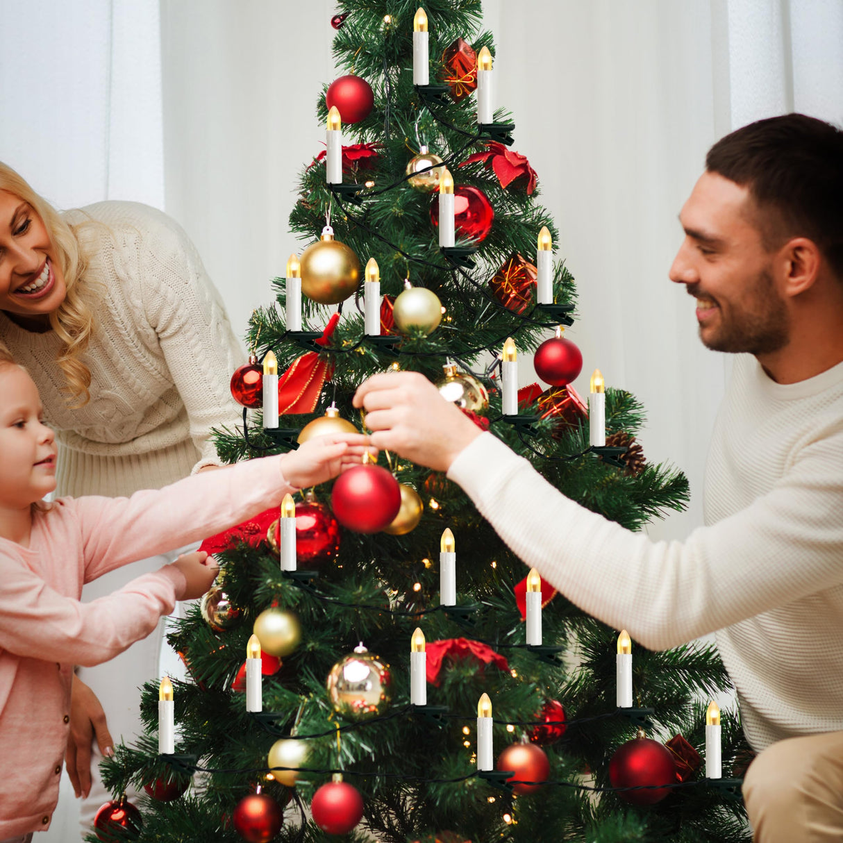 50 Pcs Christmas Flameless Candles Lights, 2024 New Candle Lights with 3 Color & 11 Mode Remote Control, 3D Flickering LED Candle String Lights for Christmas Trees, Fireplaces, Church, Wedding Selarlyt