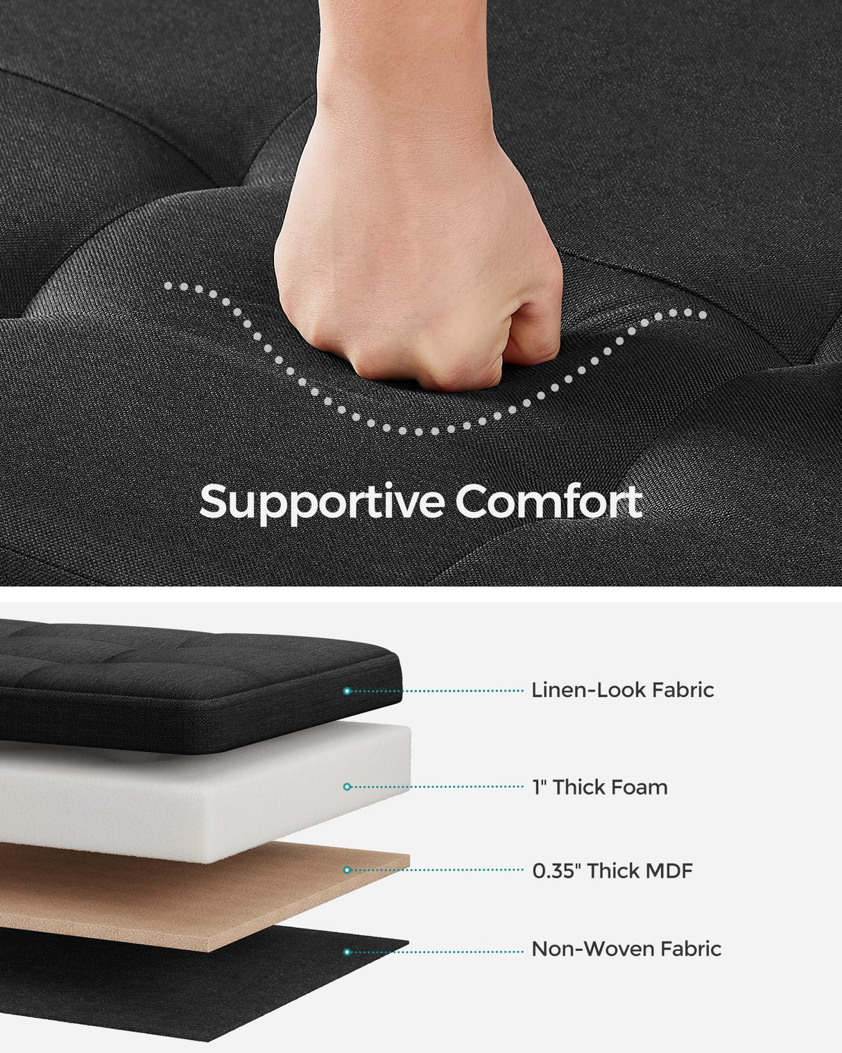 SONGMICS Storage Ottoman Bench, Foldable Foot Rest with Legs, 15 x 43 x 15.7 Inches, End of Bed Bench, Storage Chest, Load up to 660 lb, for Living Room, Bedroom, Entryway, Ink Black ULSF018B01 SONGMICS