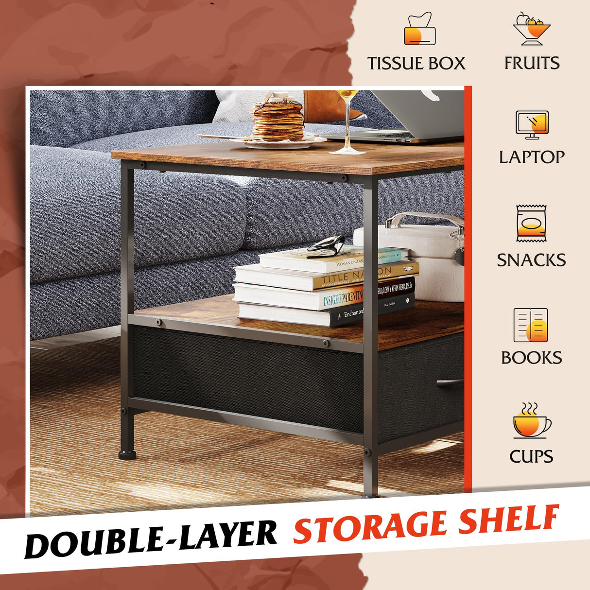 WLIVE Coffee Table with Storage, 2-Tier Rectangle Wood Coffee Table for Living Room, Modern Industrial Center Table with 2 Drawers and Open Shelf, Living Room Table for Home, Office, Rustic Brown WLIVE