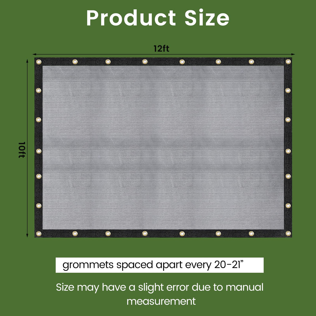 Windscreensupplyco 60-70% 10 FT X 12 FT Mesh Tarp/Shade Cloth 9-Needle Knitted Heavy Duty Black with Grommets for Green House, Garden, pergola, Pools, Dump Truck - MT1012BLKX1 WindscreenSupplyCo