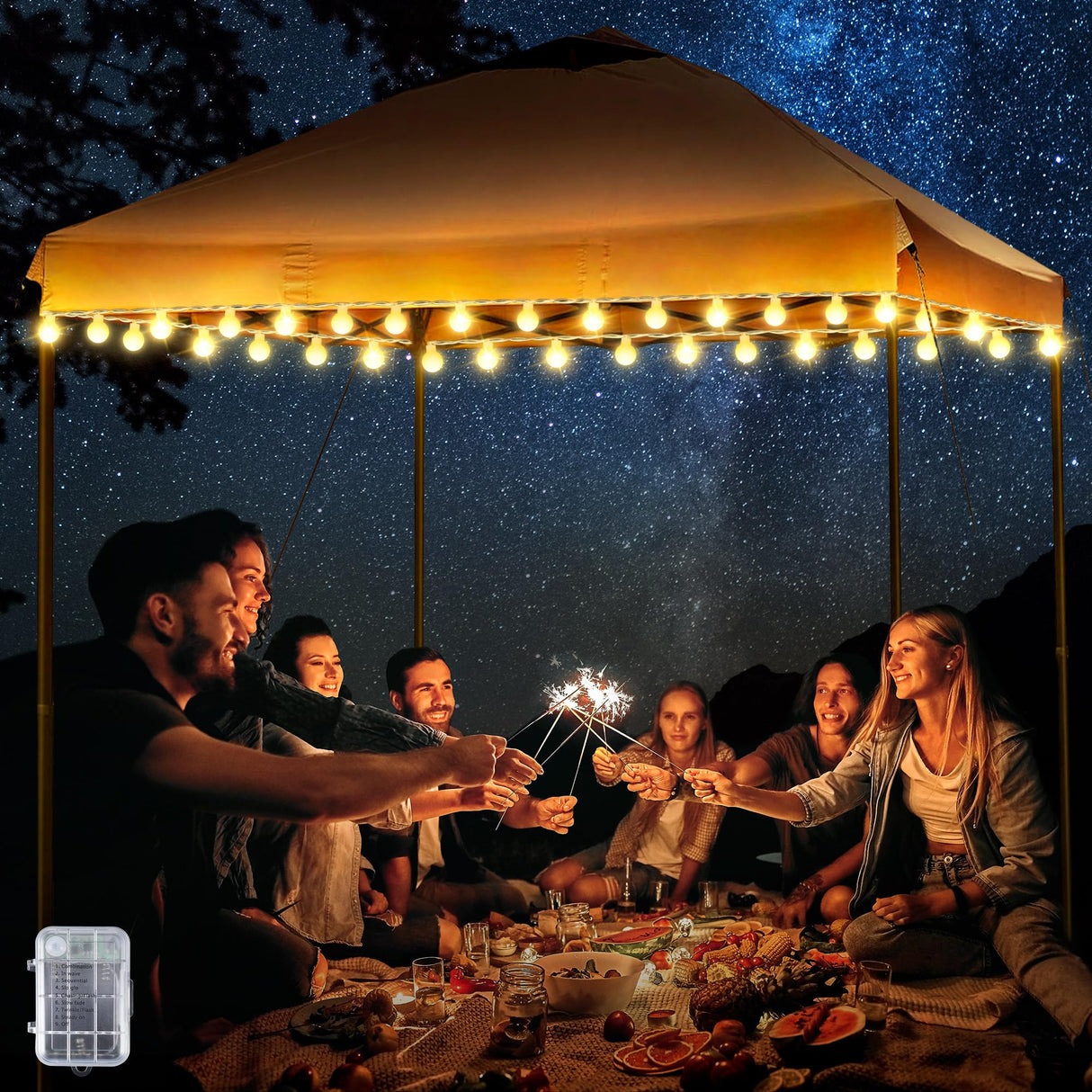 ElectricWise 1 Pack LED Canopy Lights, 40ft 80LED Battery Powered Canopy Tent Lights Outdoor with 8 Modes, Warm White Canopy String Light for 10' x 10' Pop up Canopy Tent ElectricWise