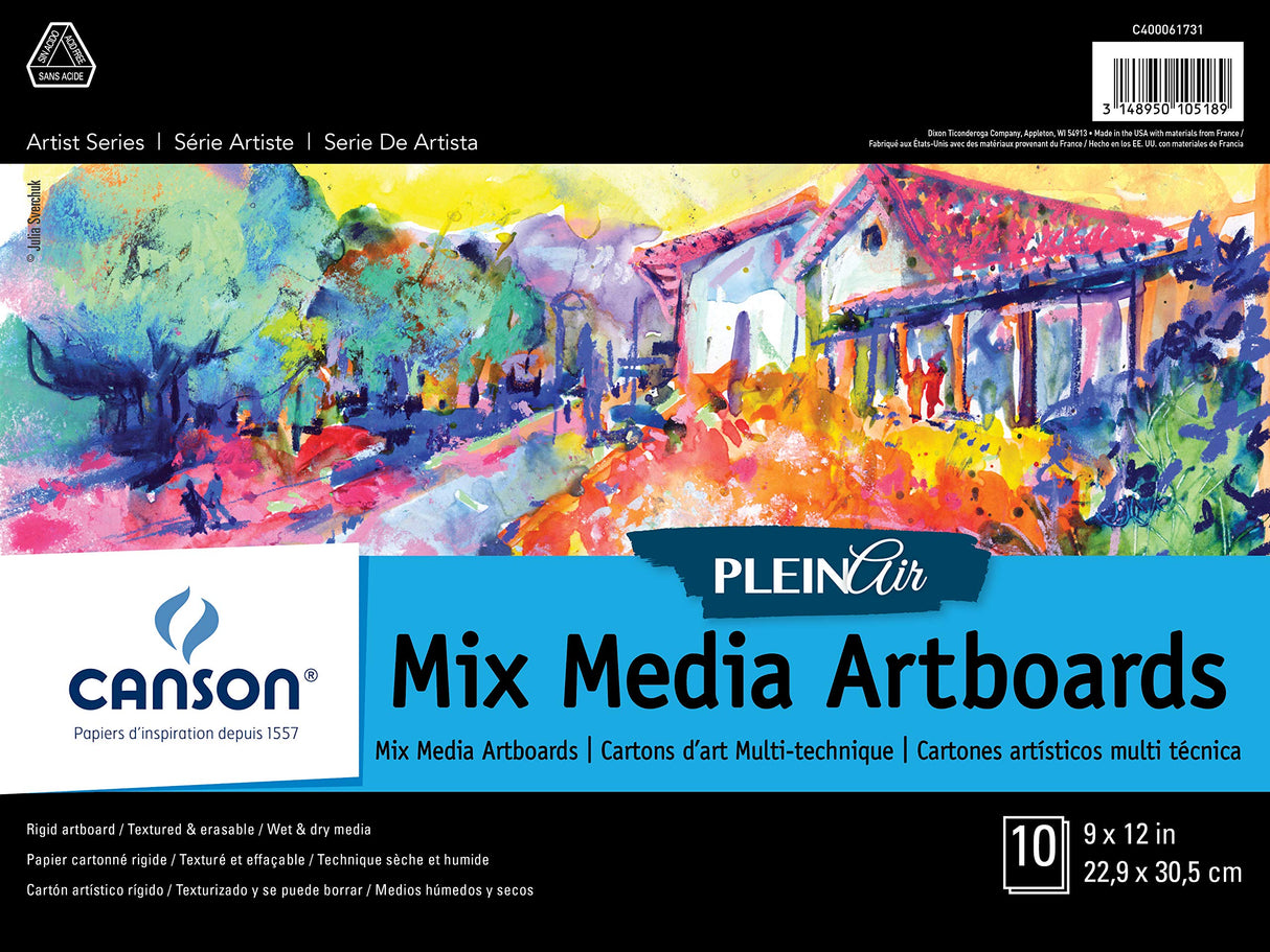 Canson Artist Series Plein Air Mixed Media Paper, Fold Over Art Board, 9x12 inches, 10 Sheets - Artist Paper for Adults and Students - Watercolor, Gouache, Graphite, Ink, Pencil, Marker Canson