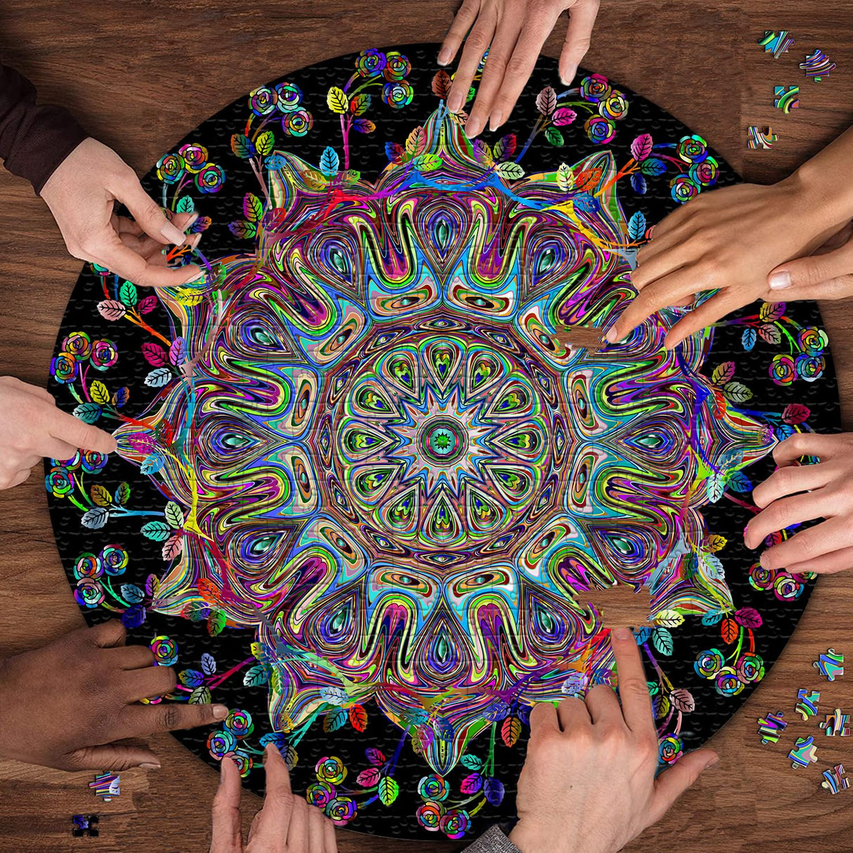 Mandala Flower Puzzles for Adults 1000 Pieces, Difficult Impossible Hard Puzzle, Round Colorful Trippy Challenge Jigsaw Puzzle PPuzzling