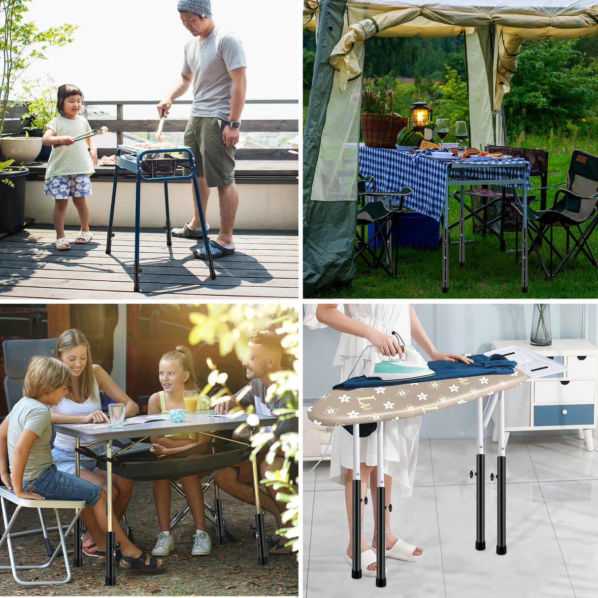 (4-Pack) Folding Table Leg Extenders, Highly Durable Steel Folding Table Leg Risers, Table Leg Extensions for Straight and Bent Legs, Adjustable Table Height Extenders for Rise 3.6in/5.2in Laowu