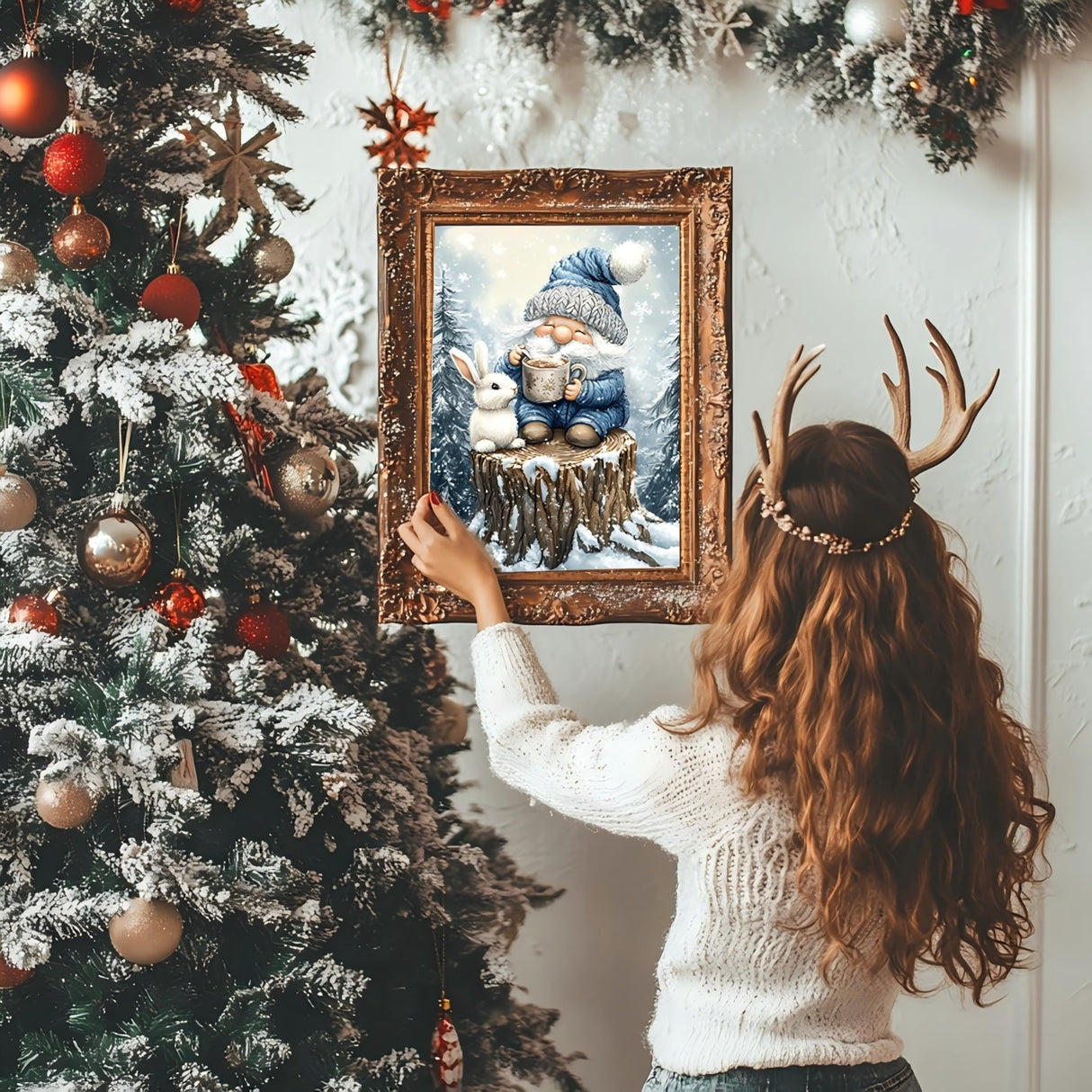 Gnome Diamond Art Kits for Adults,5D Diamond Art Painting for Beginner,Full Round Drills Winter Forest Painting with Diamonds,DIY Crafts Rabbit Gem Art for Wall Decor 12 X 16 in DIYDECORFUN