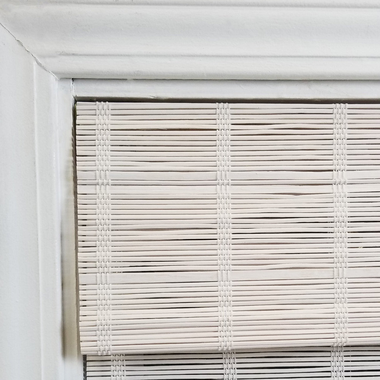 Radiance Cordless White Bamboo Roman Shades - 34" W x 64" L, Perfect for Inside & Outside Mount Radiance