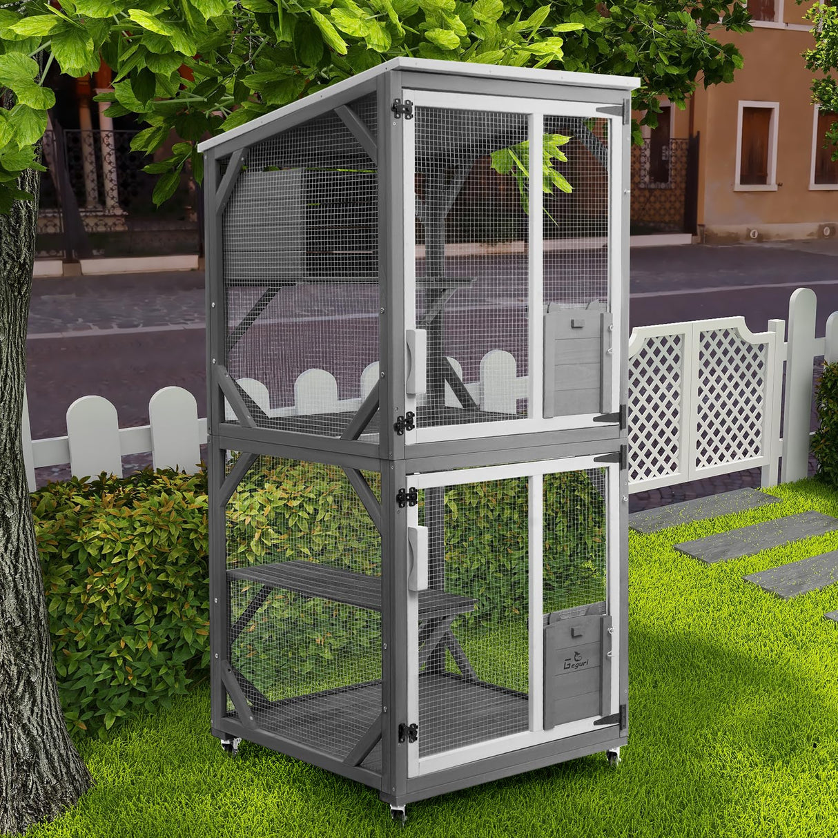 GEGURI Cat Catio Outdoor Cat Enclosure, Large Wooden Kitten Patio Indoor with Upgraded Resting Box, Waterproof Roof GEGURI