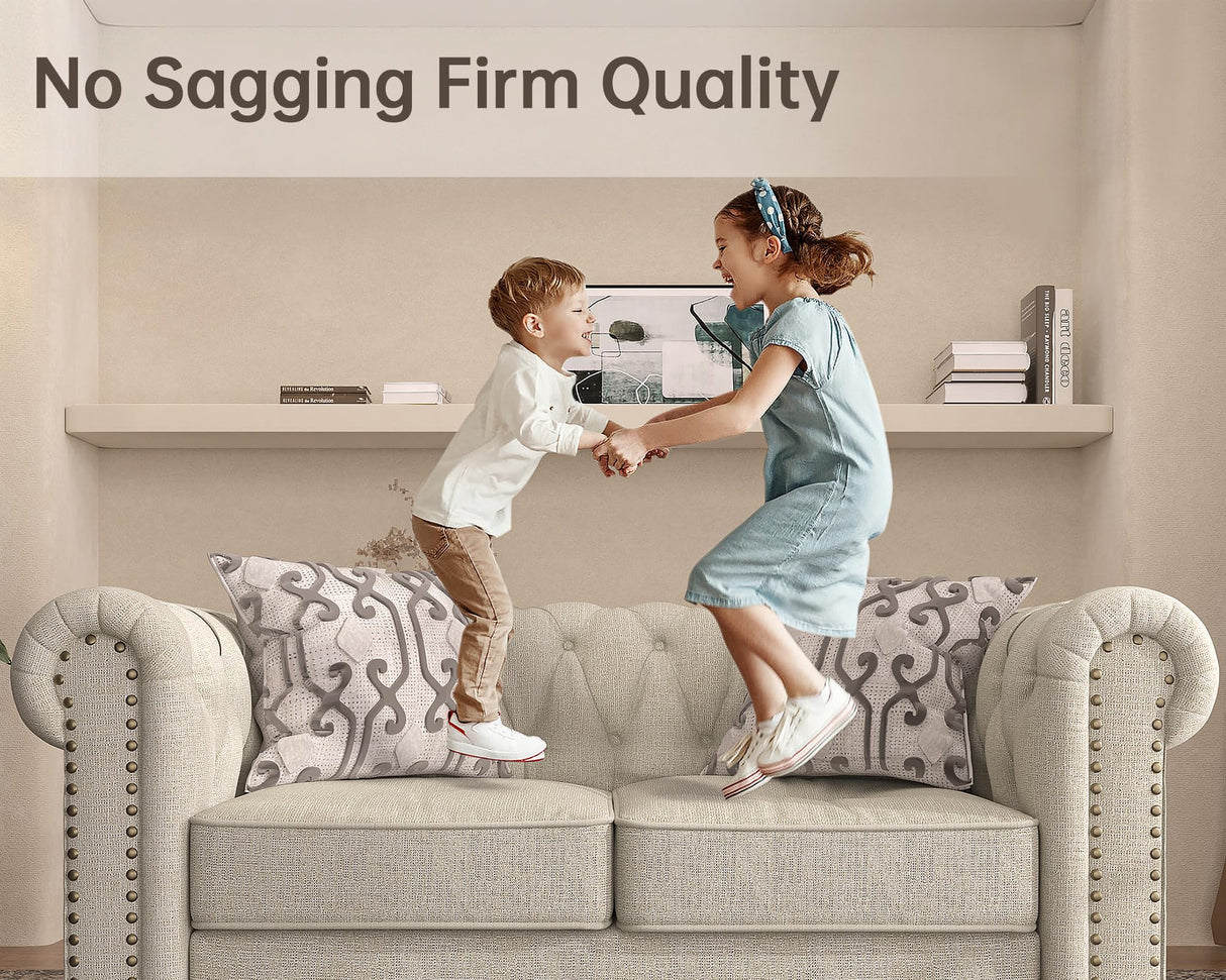 Morden Fort Classic Chesterfield Loveseat Set 60'', Tufted Loveseat Sofa Set with Solid Wood Legs Thick Cushion, Pet-Friendly 2-Seater Sofa Couch for Living Room Bedroom Apartment - Linen Beige Morden Fort