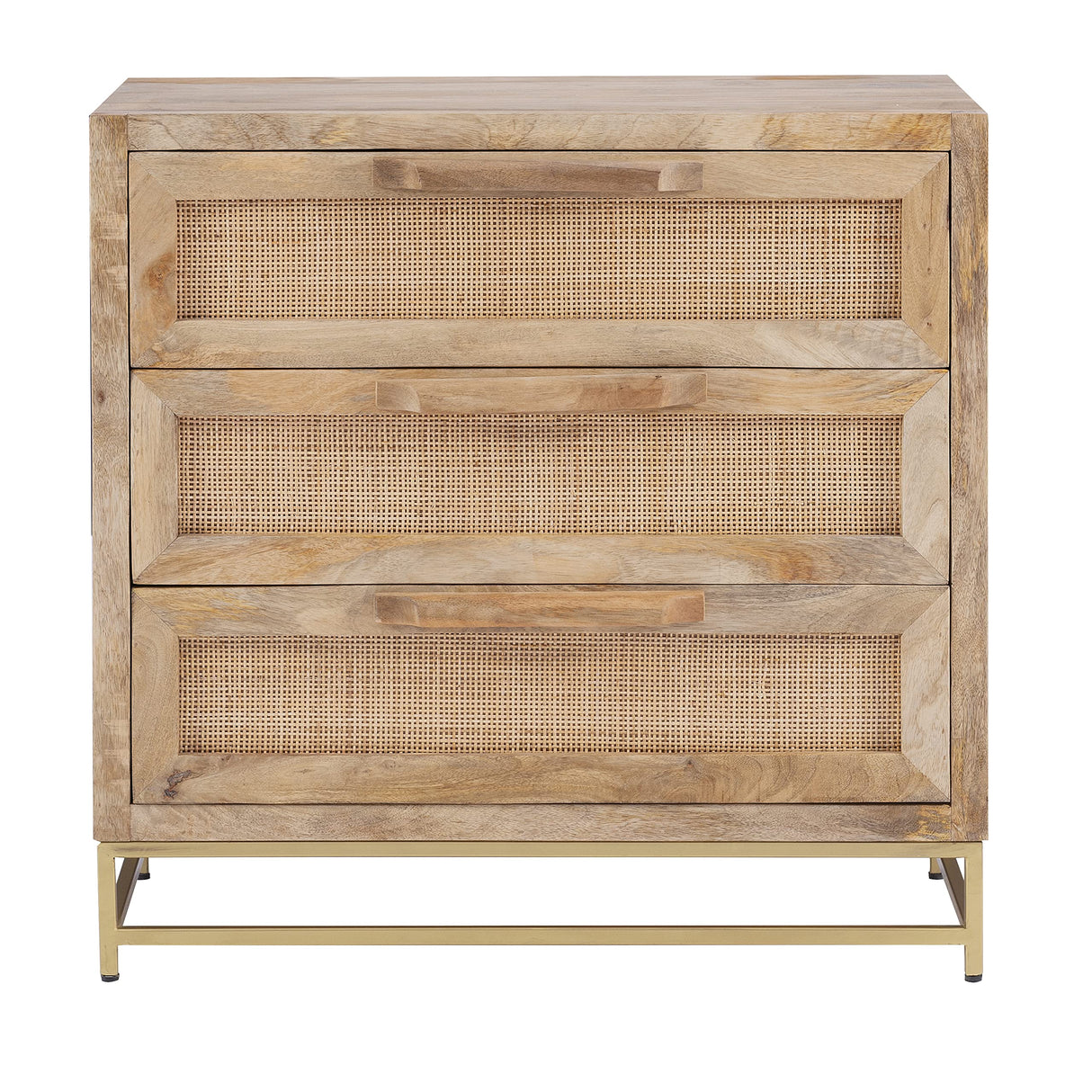 Powell Natural Rattan and Gold Base 3 Danika, Three Drawer Cabinet, Brown Powell