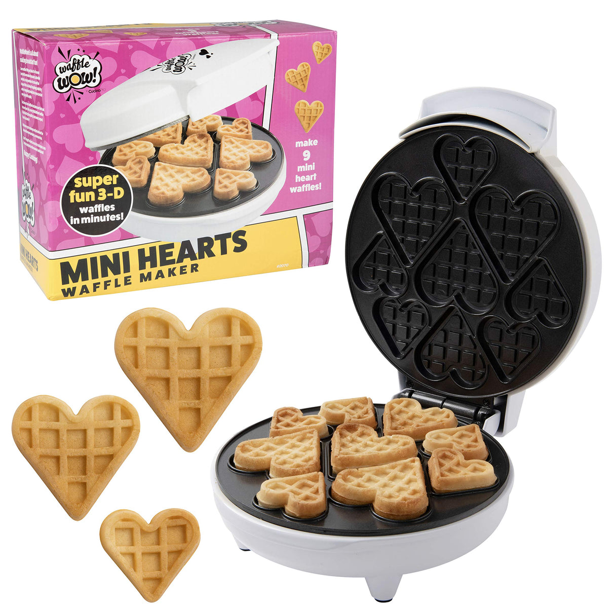 Valentine's Day Mini Hearts Waffle Maker - Bake 9 Heart Shaped Waffles or Pancakes w Electric Nonstick Iron- Show Love w Unique Breakfast or Treat for Her, Kids or Adults- Fun Dessert Gift for Her Him Waffle Wow!
