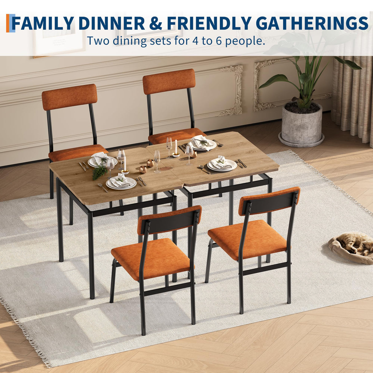 GarveeHome 3 Piece Dining Table Set, Wooden Kitchen Table Set with 2 PU Upholstered Chair, Industrial Metal Frame Dinette Set for Dining Room, Home Dinner, Party (Brown, 2 Chairs) GarveeHome