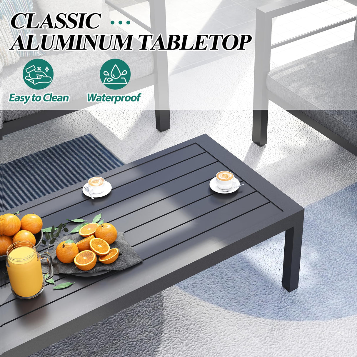 GARTOO Outdoor Aluminum Furniture Set - 5 Pieces Patio Conversation Sofa Sets with Upgraded Removable Cushion, Outside Sectional Sofas Sets with Coffee Table for Balcony, Backyard, Patio, Poolside GARTOO