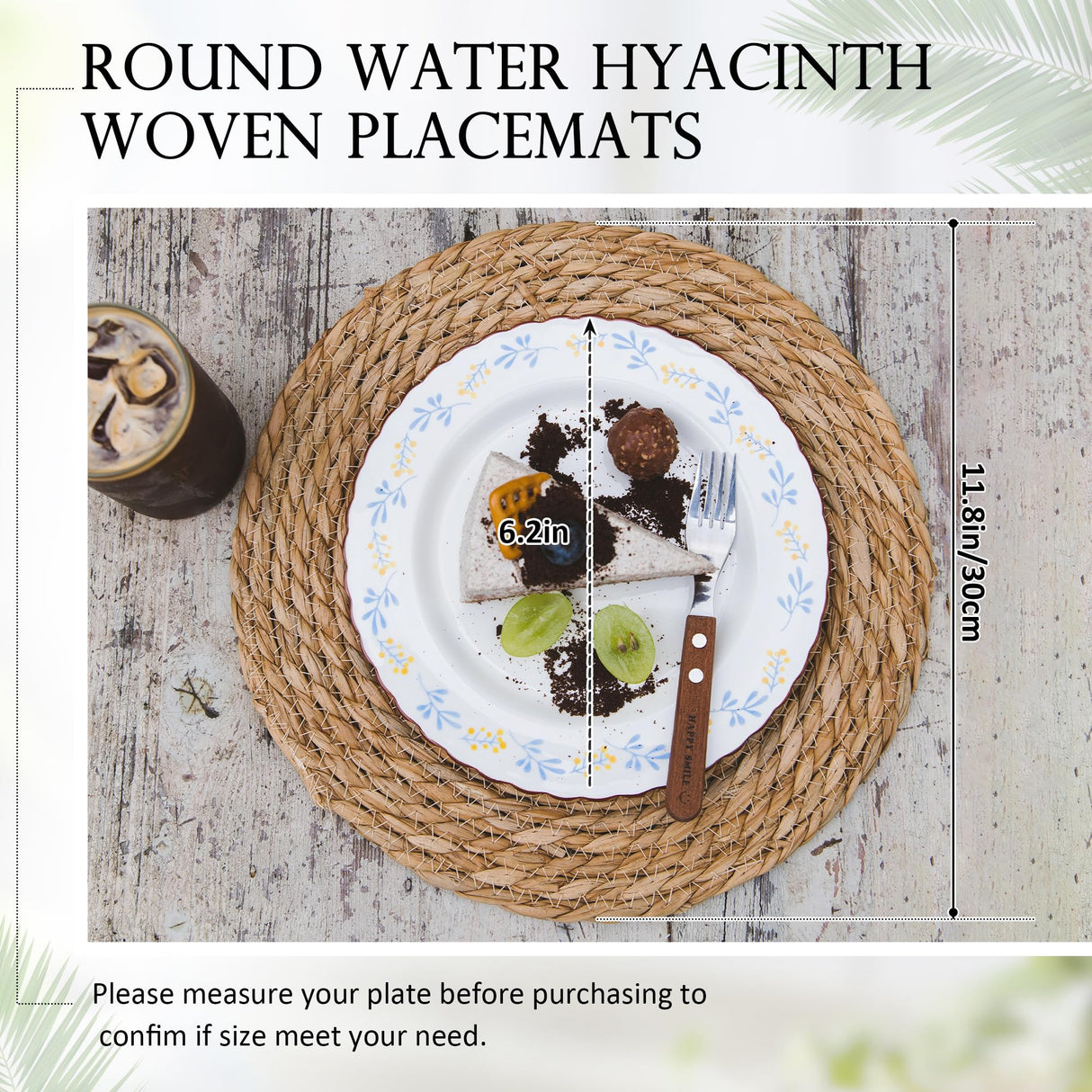 Defined Deco Woven Placemats Set of 10,12" Round Rattan Placemats,Natural Hand-Woven Water Hyacinth Placemats,Farmhouse Weave Place Mats,Rustic Braided Wicker Table Mats for Dining Table,Home,Wedding. DD DEFINED DECO