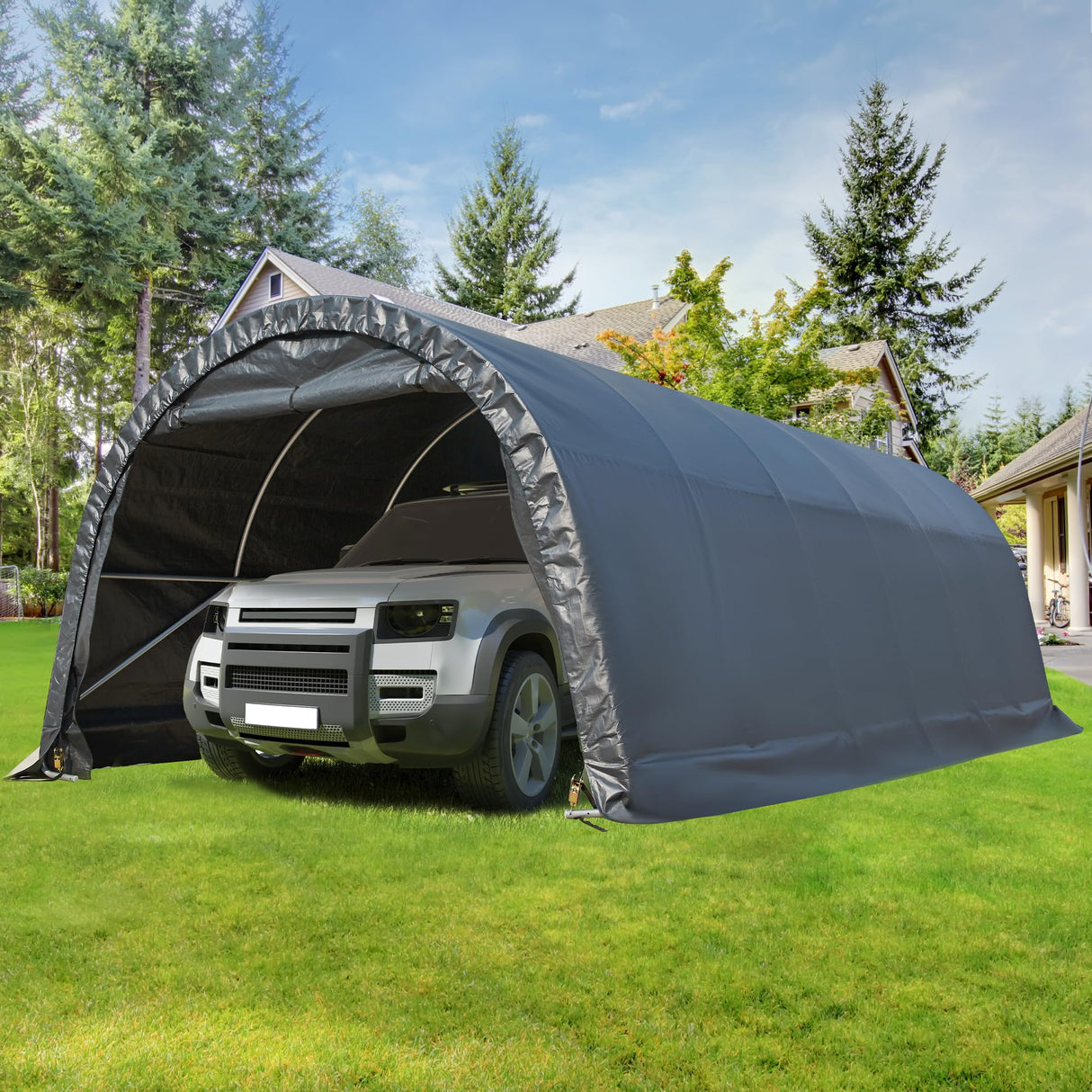 MELLCOM 12 x 24 FT Heavy Duty Carport, Portable Garage with Reinforced All-Steel Frame and Round Style Roof, Anti-Snow All Covered Car Canopy Outdoor Waterproof Storage Shelter for Car, Truck, Boat MELLCOM