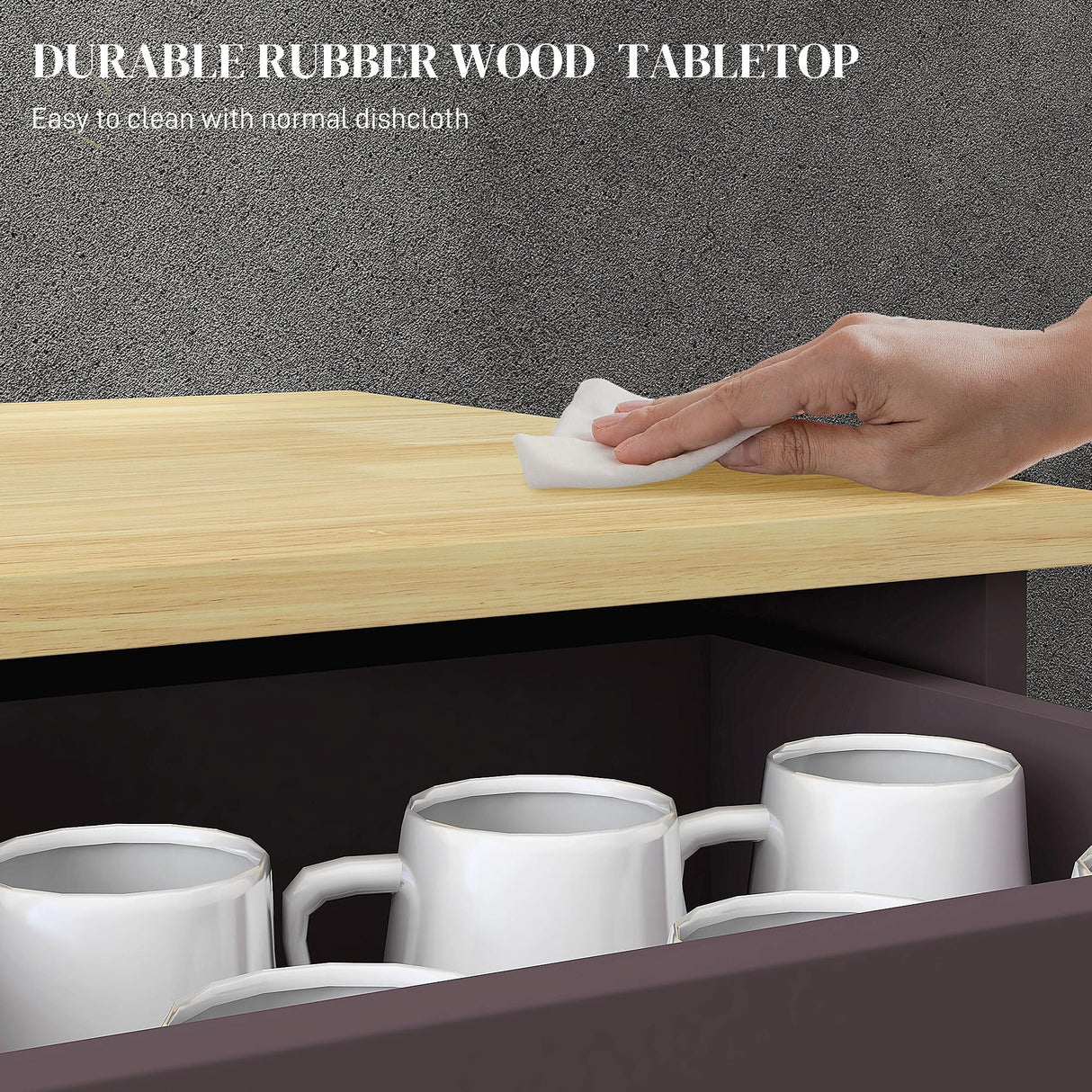 HOMCOM Sideboard with Solid Wood Countertop, Modern Kitchen Storage Cabinet, Coffee Bar Cabinet with 2 Drawers, Doors and Adjustable Shelf, Coffee HOMCOM