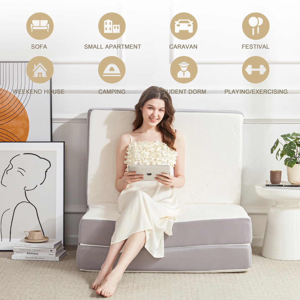 Lazyzizi Folding Mattress, 6 Inch Memory Foam Tri-fold Mattress with Breathable & Washable Bamboo Fiber Fabric Cover, Foldable Floor Mattress Guest Bed for Camping, Road Trip, Single Lazyzizi