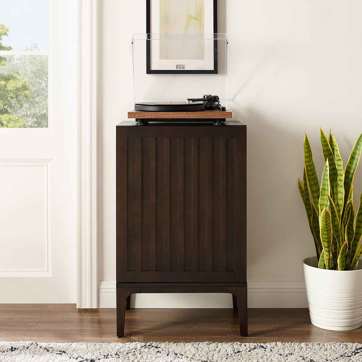 Crosley Furniture Asher Record Player Stand with Storage for Vinyl Records, Dark Brown Crosley Furniture