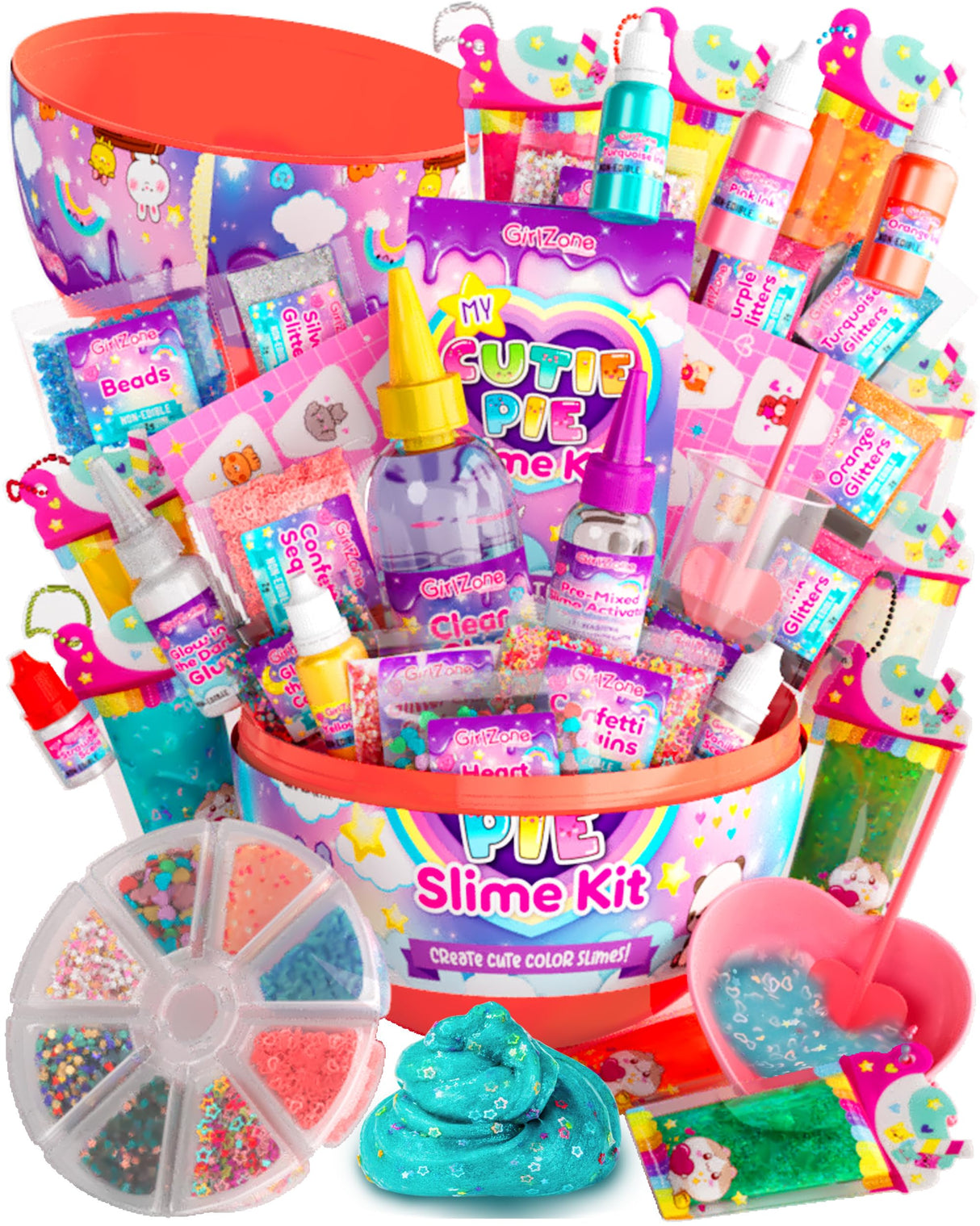 GirlZone My Cutie Pie Slime Kit, Fun Slime Making Kit for Girls to Make Butter Slime and Slime for Girls Keychains, Sensory Slime Kits for Girls GirlZone