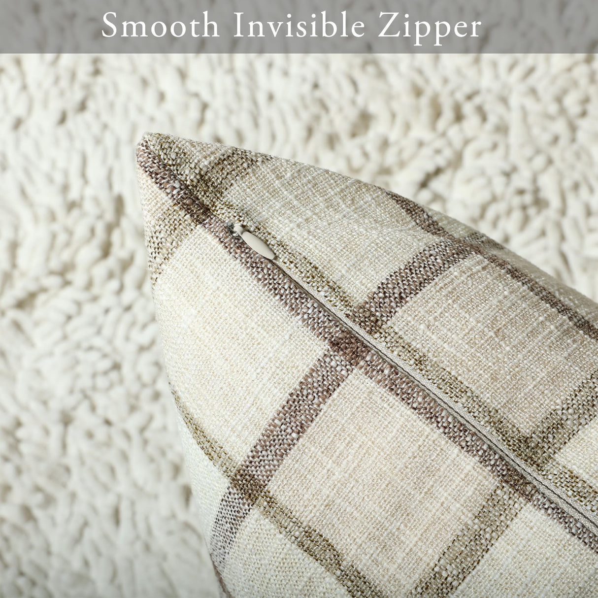 Stellhome Fall Linen Buffalo Check Throw Pillow Covers, Autumn Farmhouse Plaid Decorative Cushion Covers for Couch Sofa Living Room, Pack of 2, 18x18 Inch, Beige Stellhome