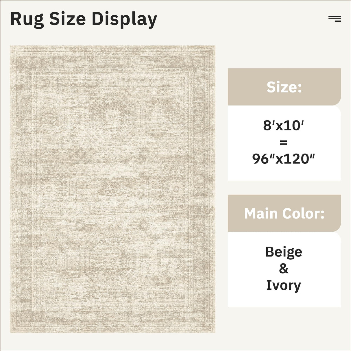 Soalmost Washable Area Rug 8x10, Large Soft Rugs for Living Room Vintage Beige Carpet 8x10 Area Rugs for Bedroom Dining Room Non-Slip Stain Resistant Under Table Rug Soalmost